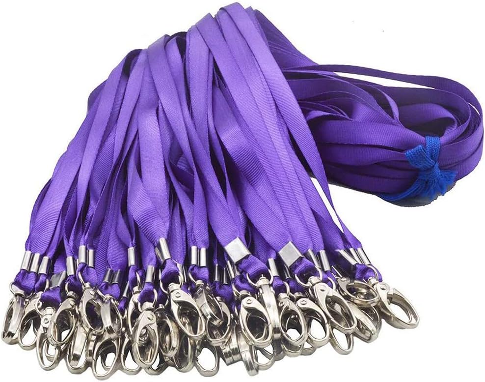 Purple Lanyards for Id Badges Nylon Neck Flat Bulk Lanyard Swivel Hooks