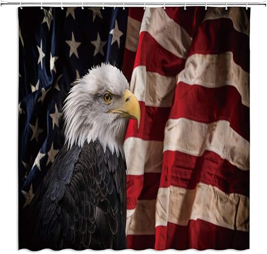 Amazon Com Boyian Bald Eagle American Flag Shower Curtain Decor Usa Stars And Stripes Patriotic Theme Red Navy Fabric Bath Curtains Bathroom Accessories Polyester With Plastic Hooks 70x70 Inch Kitchen Dining