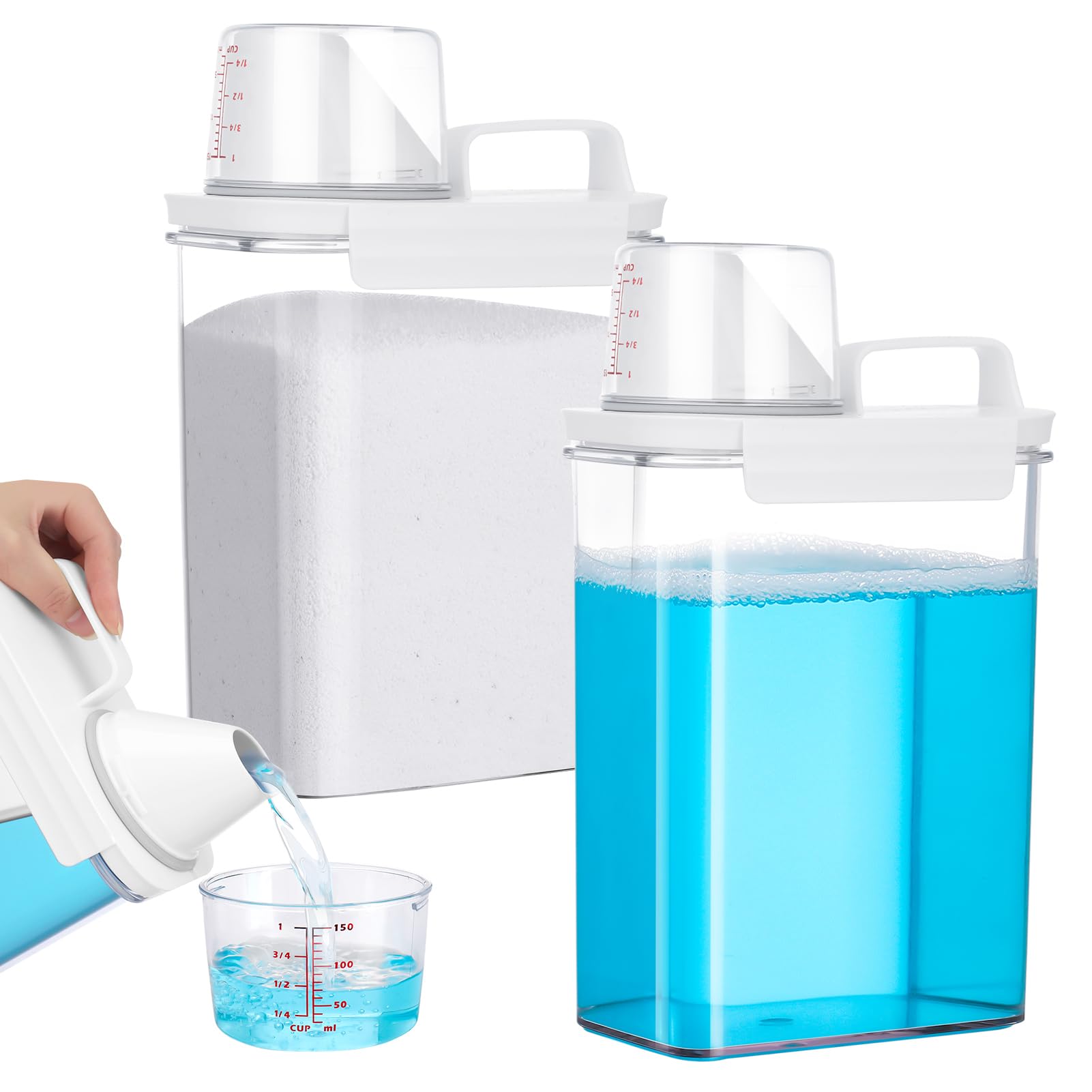 Invalidism 2 Pack Washing Powder Storage,1800ml Laundry Detergent Dispenser with Measuring Cup, Laundry Room Organization Detergent for Laundry Powder, Rice, Pet Dry Foodder