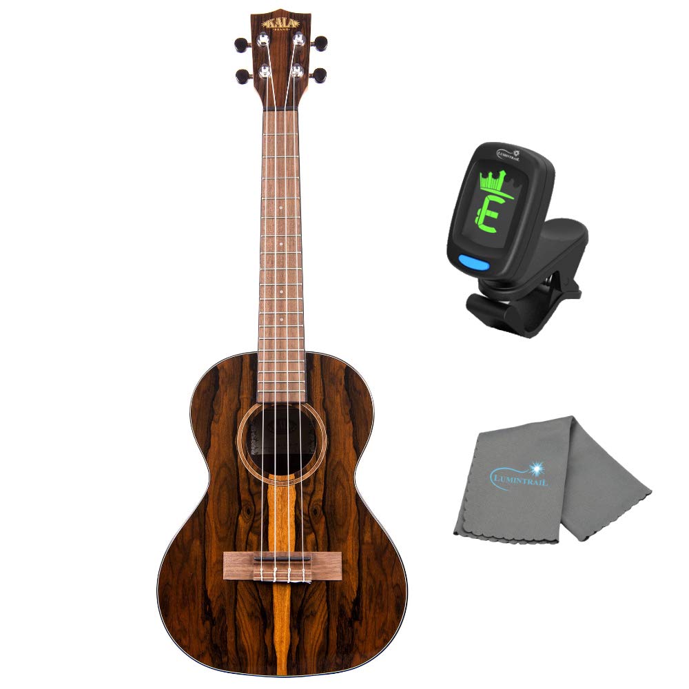 Kala Ziricote Tenor Ukulele by Kala KA-ZCT-T Bundle with a Tuner and Lumintrail Polishing Cloth