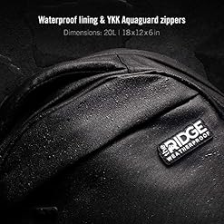 Ridge The Commuter Weatherproof Backpack Travel Backpack with Laptop Holder Work Backpack Waterproof RFID Blocking Nylon Backpack Black