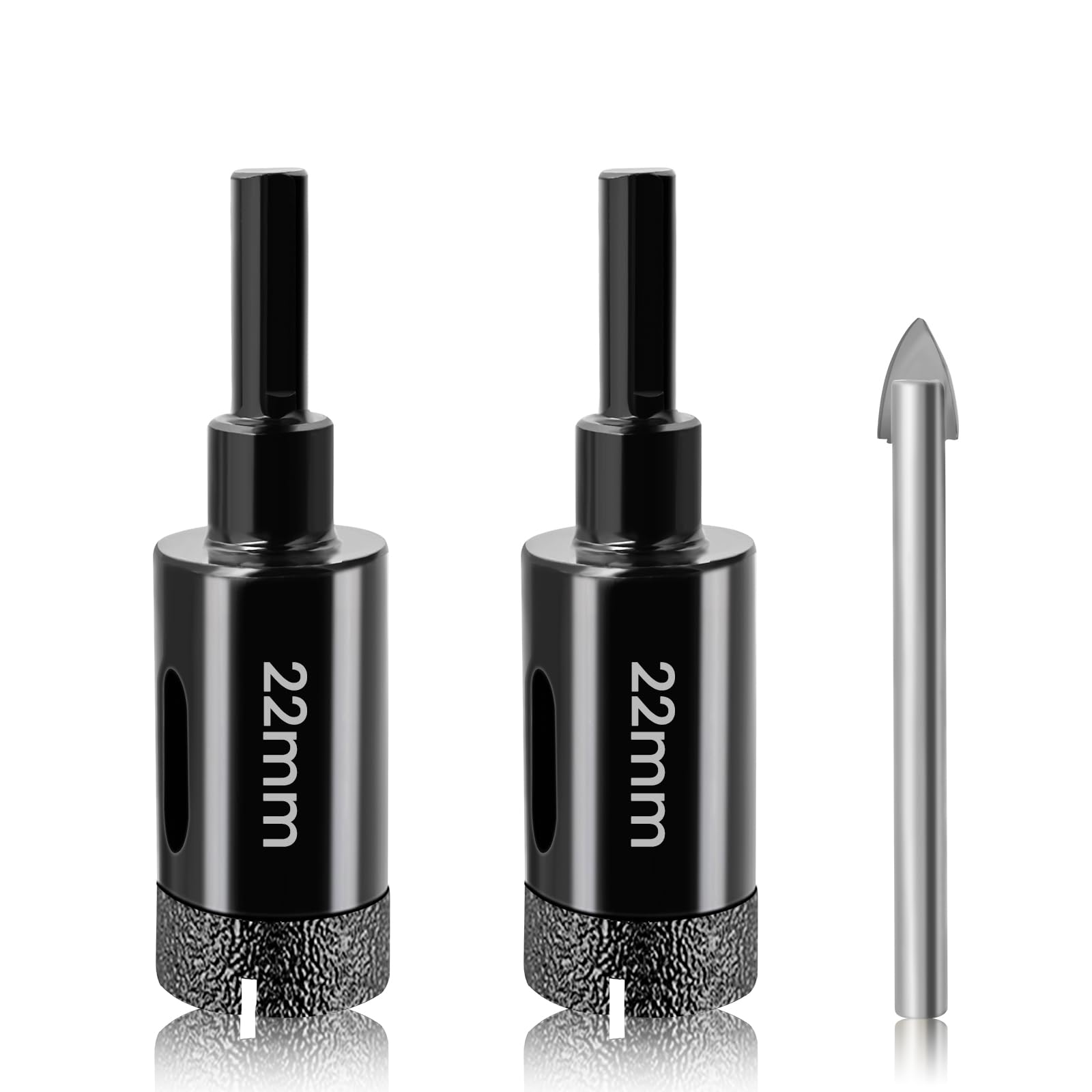 22mm Tile Hole Cutter Set Josaton 2Pcs Diamond Hole Saw with Triangle Shank, Dry Diamond Drill Bit Set for Tile Porcelain Marble Ceramic — image 1
