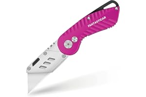 FantastiCAR Folding Utility Knife, Sturdy Metal Box Cutter with Extra 5 Blades, Quick Blade Change, and Preminium Gift Packaging, for Cardboard Opener, Paper Cutter (Hot Pink)