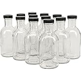 North Mountain Supply 16 Ounce Glass Stout Sauce Bottle - with 38mm Black Plastic Lids - Case of 12