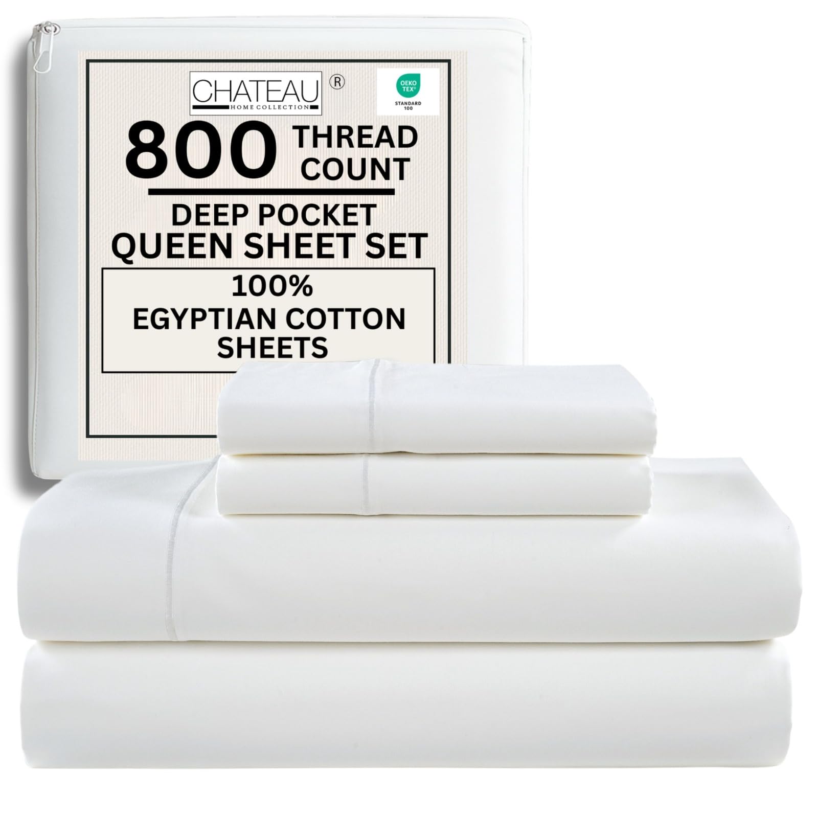 Photo 1 of 100% Egyptian Cotton Sheets Queen Size Bed Set, Deep Pocket Queen Sheet set, 800 Thread Count Cotton Bed Sheets, Naturally Cool Soft Breathable No Pill Elasticated Luxury White Bedding For All Seasons