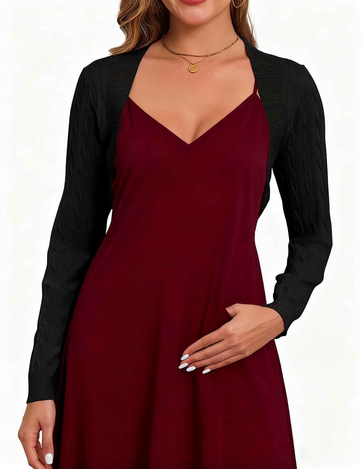 VIAURBE Women's Cardigan Long Sleeve Bolero Shrugs for Evening Dress Lightweight Cropped Open Front Casual Knit Tops Black S