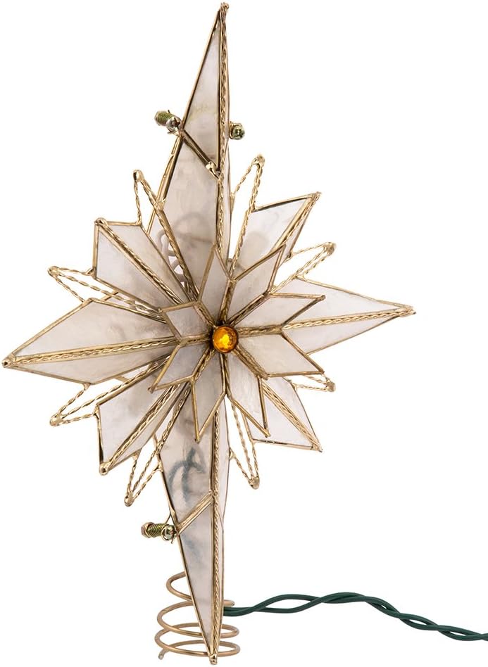 Tree Toppers - Kurt Adler Light 10-Inch Capiz Classical Multi-Pointed Bethlehem Star Treetop, Ivory