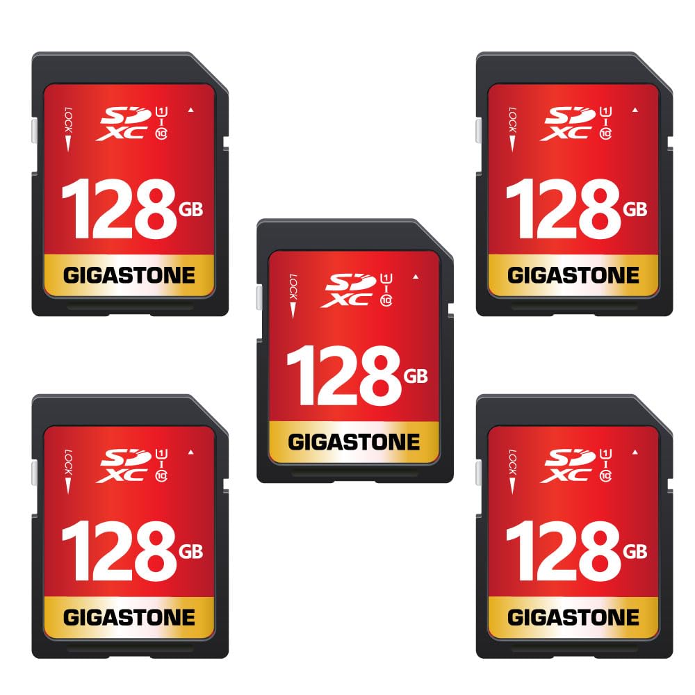 GIGASTONE 128GB SDXC Memory Card 5 Pack UHS-I U1 Class 10 Up to 80MB/s for Canon Sony Nikon Olympus PC Digital Cameras