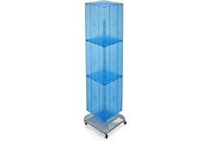 Azar Displays 701465-BLU FOUR-SIDED PEGBOARD TOWER FLOOR DISPLAY ON REVOLVING WHEELED BASE. PANEL SIZE: 14"W X 60"H, Blue