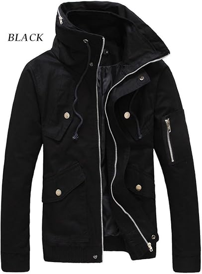 Amazon ノーブランド メンズ ミリタリー マウンテンパーカー ブルゾン カジュアル ジャケット ボリュームネック キレイめ ライダース ミリタリー パーカー 8502 L ブラック コート ジャケット 通販