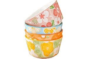 4-Piece Japanese Inspired Ceramic Rice Bowl Set - Aesthetic Soup & Noodle Bowls, Microwave & Oven Safe, Dishwasher Safe Dinne