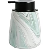 12Oz Ceramic Liquid Soap Dispenser - Modern Lotion Hand Soap Dispenser with Easy-to-Press Black Pump, Reusable and Refillable Dish Soap Dispensers for Bathroom & Kitchen, Marble Green