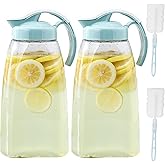 Frcctre 2 Pack Plastic Water Pitcher with Lid, 74 Oz Clear Airtight Beverage Pitcher Juice Container Water Carafe Fridge Jug for Juice, Coffee, Iced Tea, Lemonade, Heat Resistant & Shatter-proof