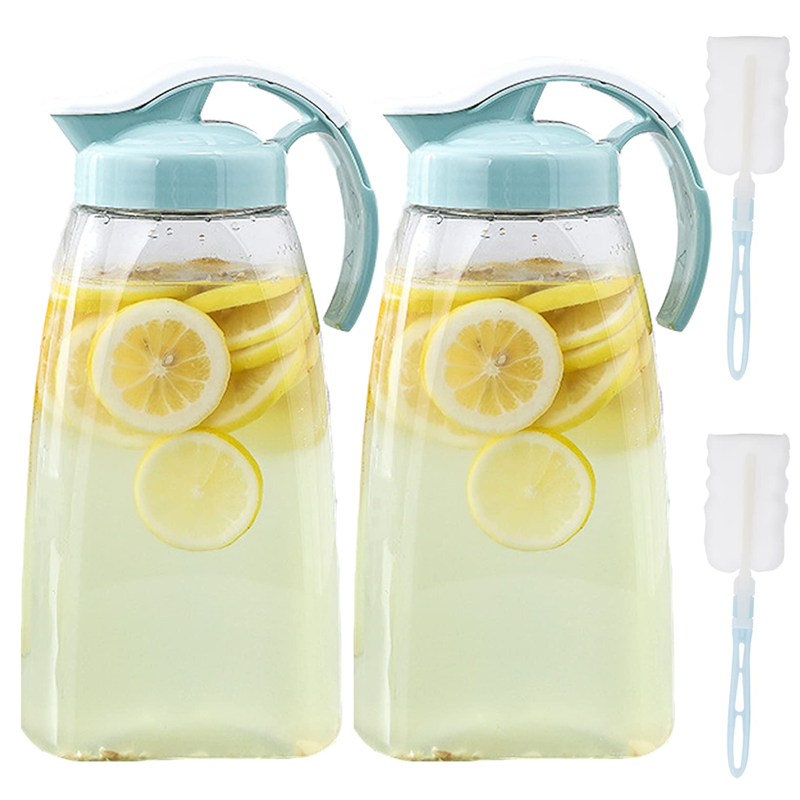 Frcctre 2 Pack Plastic Water Pitcher with Lid, 74 Oz Clear Airtight ...