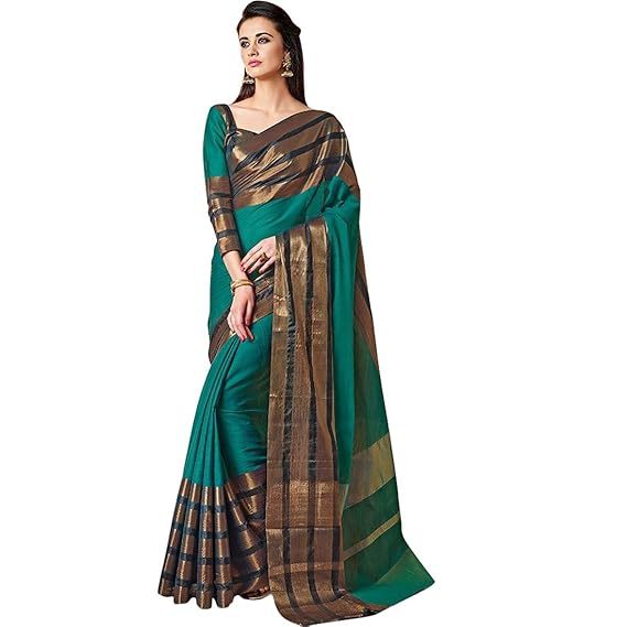 Women Cotton Silk Saree (AU_MB_Marin Blue_Free Size