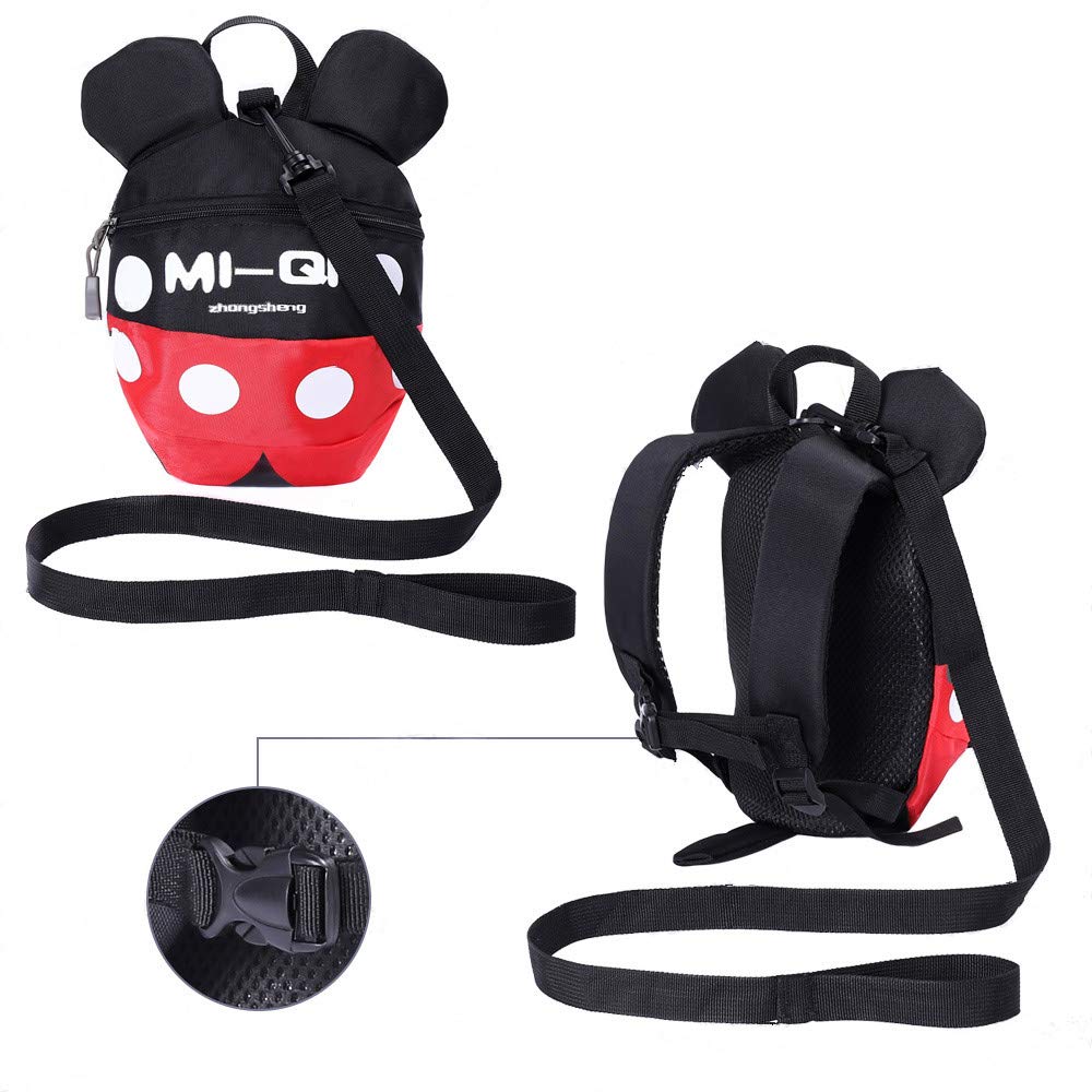 ﻿Baby Toddler Leash Baby Leash Backpack Little Kid Boys Girls Anti-Lost Travel Bag Harness Reins Cute Cartoon Backpacks with Safety Leash for Baby Backpack Leash for Toddlers 1-5 Years(Black red)
