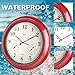 BEW Large Outdoor Clock for Patio, Waterproof Thermometer Hygrometer Combo Outdoor Clock, Silent Battery Operated Wall Clock for Pool, Balcony, Fence, Porch (18-Inch, Empire Red)