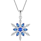 TIMFROZ Women Snowflake Necklace Christmas White Blue Winter Frozen 925 Sterling Silver Pendant 5A Cubic Zirconia Jewelry for Birthday Anniversary