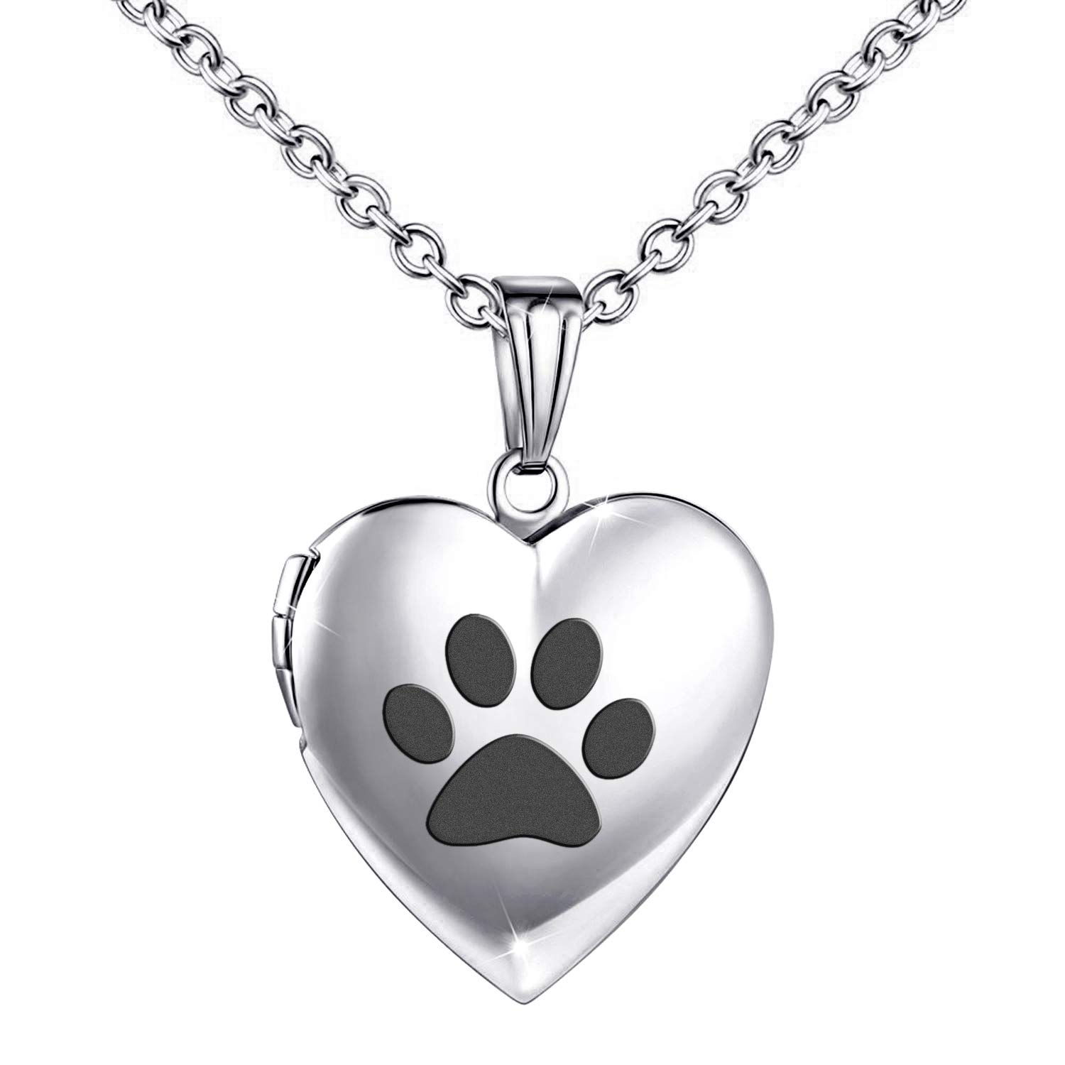 YOUFENG Dog Paw Locket Necklace that Holds Pictures Love Heart Photo Locket Crystals Necklace Pendant Birthday Gifts