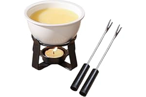 Chocolate Fondue Cup, Ceramic Mini Fondue Set with 2 Dipping Forks & Metal Base for Cheese Chocolate Butter Caramel, Sweet Cu