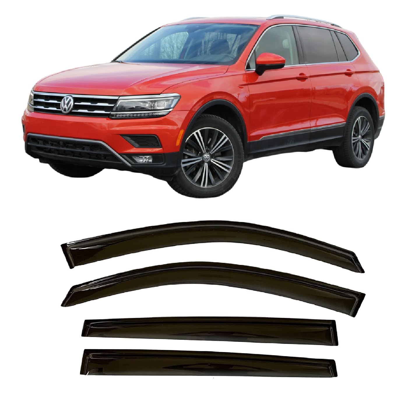 Photo 1 of 2018-2024 Tape-On Side Window Visor Deflectors for Volkswagen VW Tiguan S Se Sel R-Line Smoke Tinted Rain Guards 2019 2020 2021 2022 2023