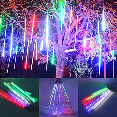 ALight House Waterproof Meteor Shower Rain Light Tube 8tubes 11.8inches IP64 Waterproof Icicle Snow Falling Raindrop String Light for Outdoor Indoor Wedding Party Christmas Xmas Tree Decoration (RGB)