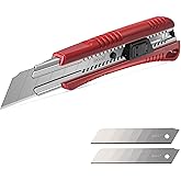 HAUTMEC 25mm Utility Knife, Heavy Duty Auto-Lock, Retractable Box Cutter with 2pcs Spare Snap-off Sharp Blades HT0080-KN