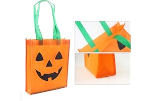 OCTEEN 10 Packs Halloween Jack o Lantern Pumpkin Bags Trick or Treat Tote Bags Non-Woven Candy Party Gift Handles Bag 9.8 x11.8 Inch