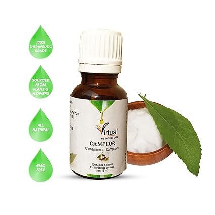 VIRTUAL Camphor Essential Oil For Skin Itching, Soothes Burns & Hair Strengthens Roots Growth, Pure Natural Therapeutic Grade Oil 15ml