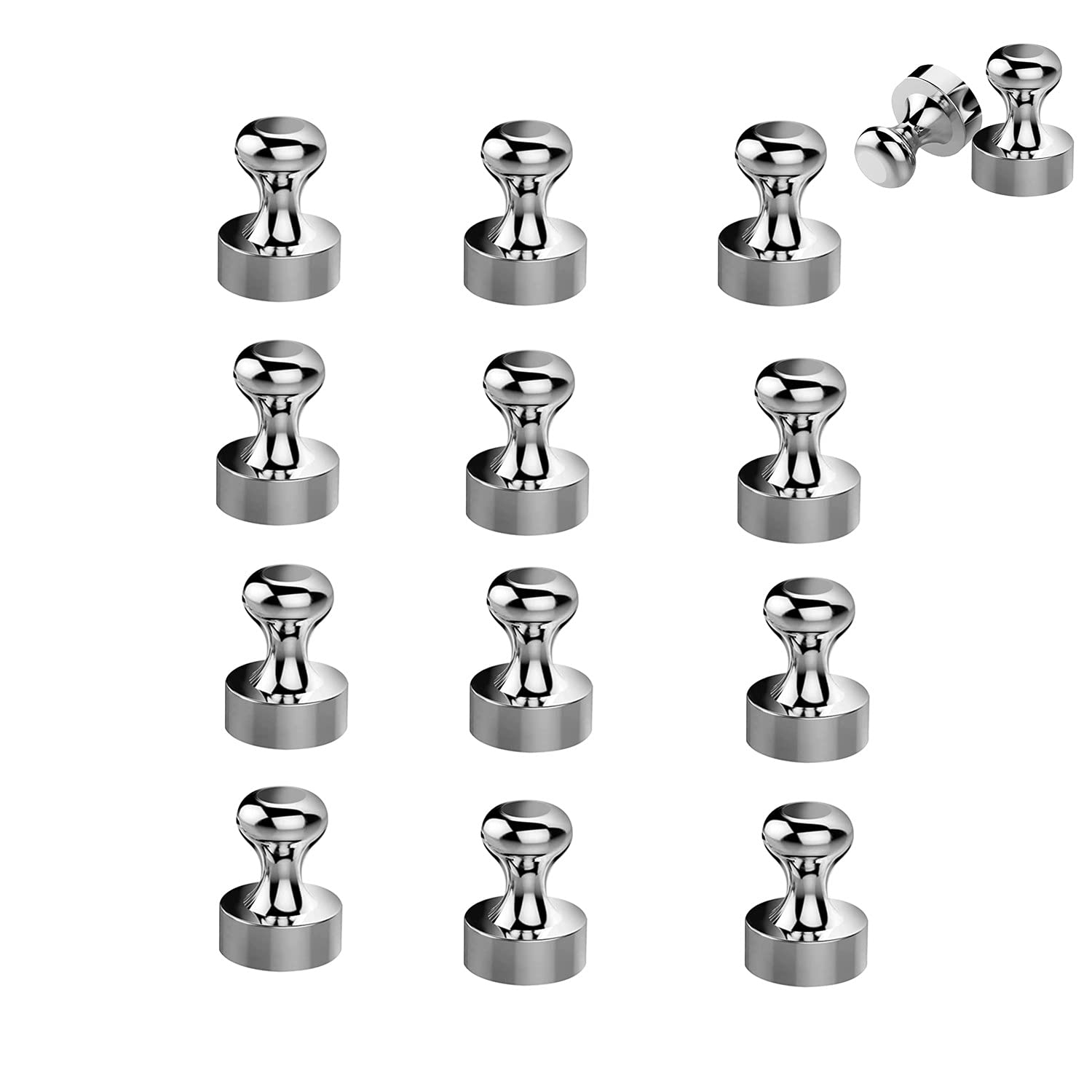 Neodymium Pin Magnets, 12pcs N52 - Strong Magnetic Push Pins for Refrigerator, Whiteboard, Notice Board, School, Home, Office