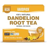 HANDPICK Dandelion Root Tea(100 Count)Pure Blend of Dandelion Root &amp; Leaves | Nutty &amp; Earthy Flavor | Caffeine Free, Non GMO | Herbal Tea in Eco-Conscious Teabags | Direct from Source | Enjoy Hot or Iced