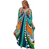 LOUSEA Caftans for Women Plus Size Swim Cover up Vneck Batwing Dress Loose fit Moroccan Caftan mumu Dresses for Women