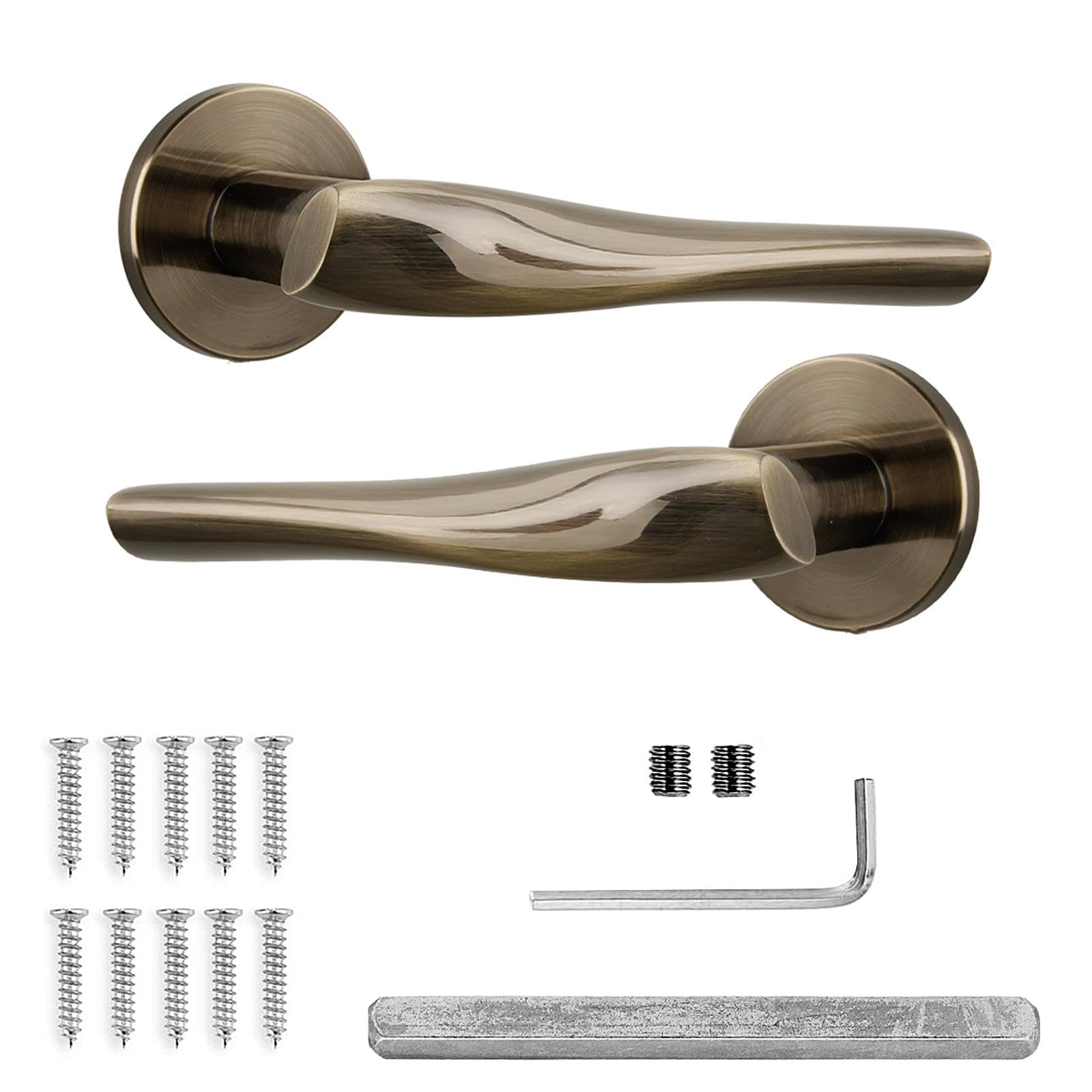 Decoranddecor Nanda Antique Brass Door Handle Sets for Wooden Interior Doors - Internal Handles for Bedrooms & Bathroom