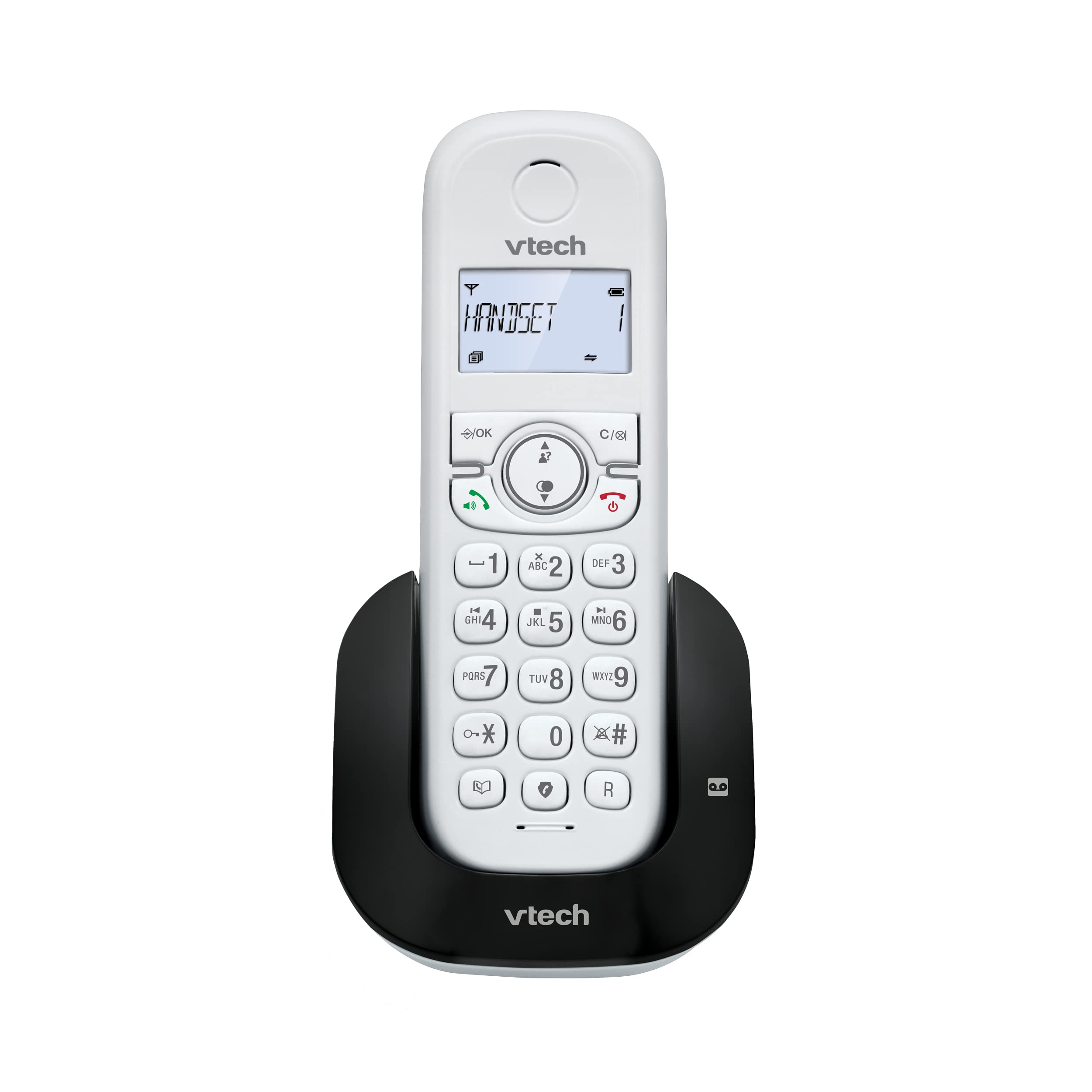 VTech CS1550 DECT Cordless Phone with Answering Machine and Call Block, 1 Handset, Landline House Phones, White, Caller ID/Call Waiting, Redial, Handsfree, illuminated Display and Keypad