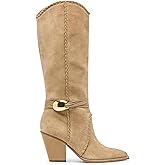 XBKXMK Suede Cowboy Boots for Women Pointed Toe Knee High Cowgirl Boots Chunky Heel Western Boot Dressy Fall Pull on Fashion