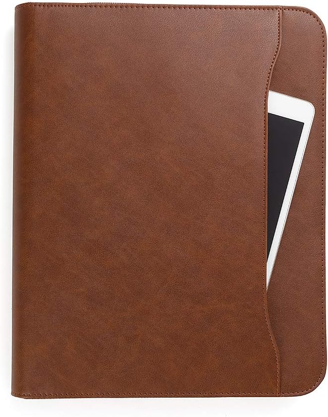 Forevermore 1.5 Inch 3 Ring Binder Portfolio with Zippered Closure and Holds 8.5" x 11" Notepad and Paper/Interview and Resume Document Organizer/Notebook (Brown) : Office Products