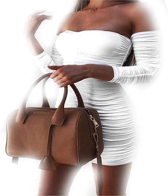 Amazon Tinabi レディース 秋冬絆創膏 ドレス セクシーなオフショルダーロングスリーブスリム弾性 ボディコン ドレス L 白 ワンピース チュニック 通販