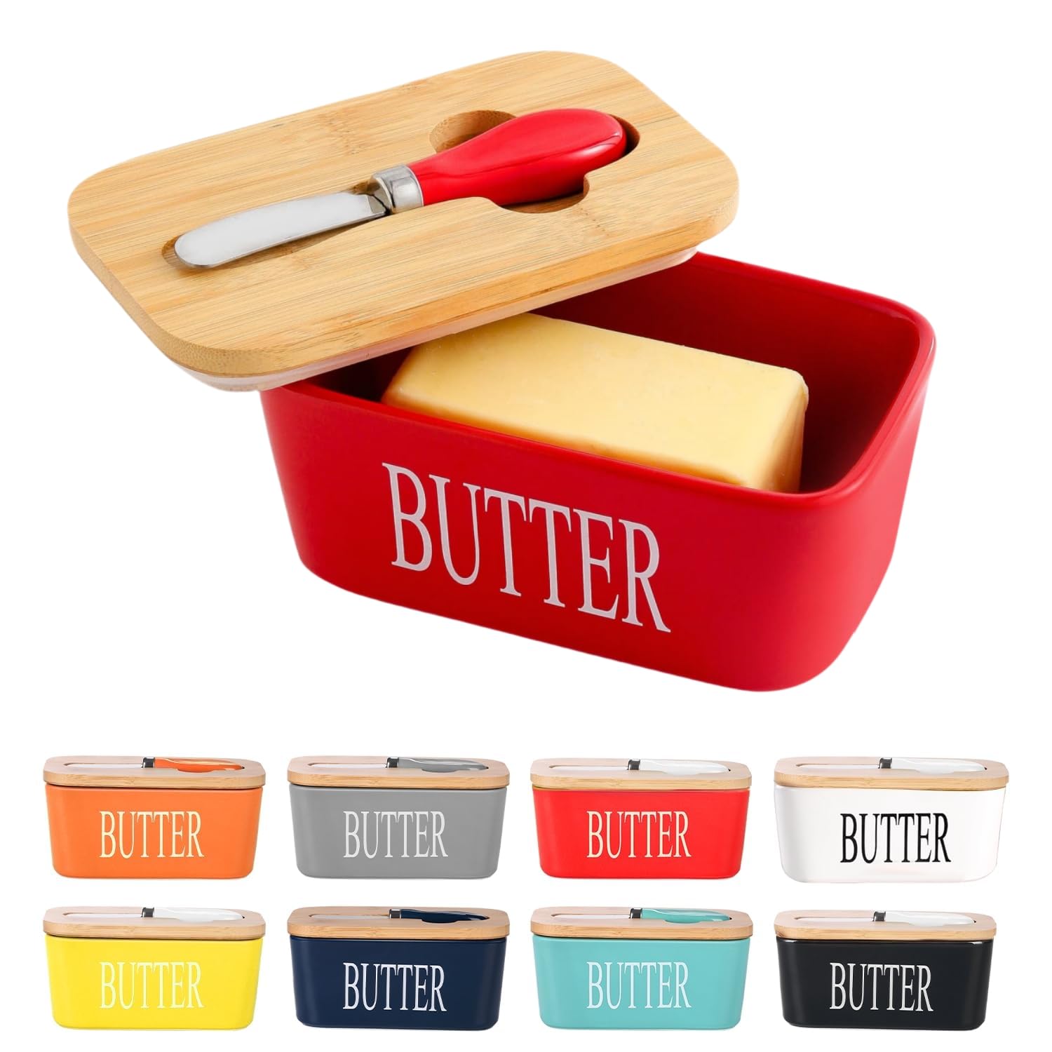 Butter Dish with Lid and Knife European Porcelain Butter Dish Ceramic Butter Dish with Knife 650ml Large Capacity with Double Silicone Seals for Better Freshness Perfect for Room Decor Kitchen Decor