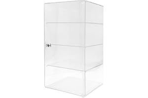 SSWBasics 4-Shelf Acrylic Tower Display Case - 9¾”W x 9¾”D x 18½"H - with Removable Shelves and Lock and Key - Perfect for Countertop Checkout Area and Impulse Buys
