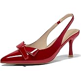 Coutgo Womens Slingback Kitten Heels Bow Closed Pointed Toe Pumps Slip on Office Work Dress Shoes
