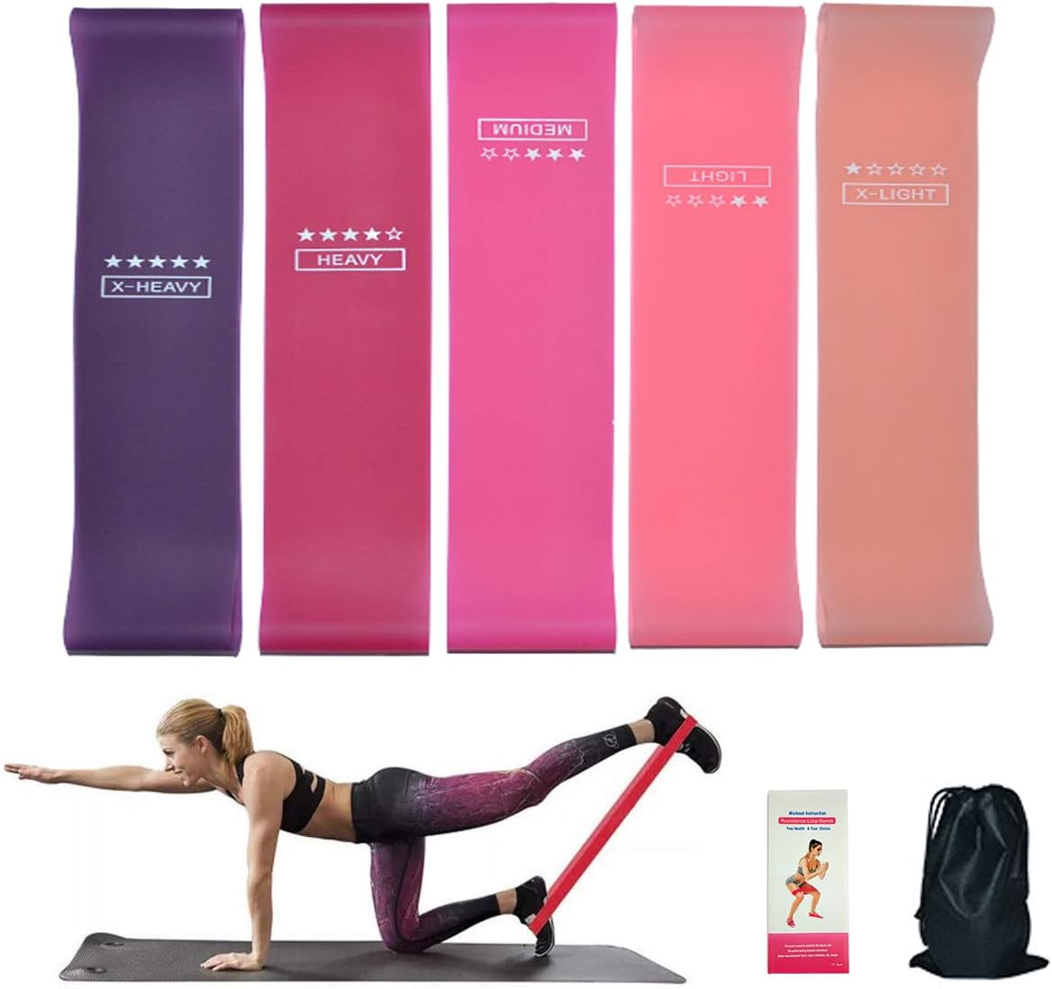 fun young Yoga Elastic Band，Silicone Resistance Bands with 5 Different