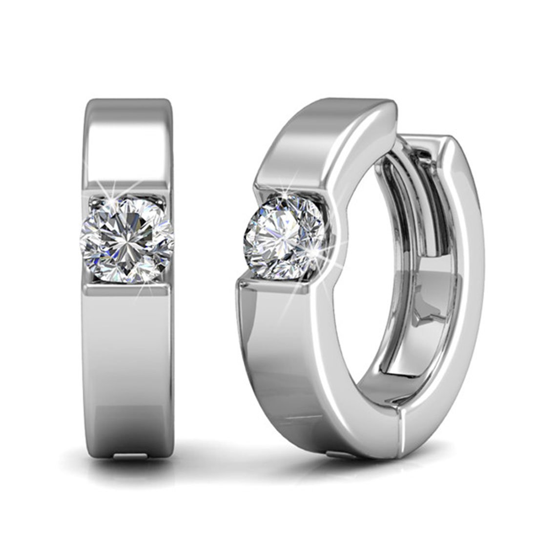 Hoop Loop Earrings for Women 18K White Gold Plated Gift for Women Mother Wife Girl Mother's Day Gift, White Gold, crystal