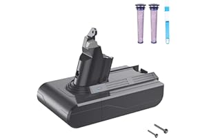 FLYLINKTECH V6 Battery Replacement 6.0Ah, 21.6V Battery Lithium for V6 SV03 SV04 SV05 SV06 SV07 SV09 DC58 DC59 DC61 DC62 Animal DC72 DC74 595 650 Cordless Handheld Vacuum with 2 Filters+ Brush+2*Screws
