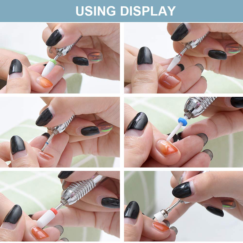 Bulex 7pcs Nail Drill Bits for Acrylic Nails - 3/32 Professional Ceramic Nail Drill Bit Set for Cuticle Acrylic Gel Nail Polishing Manicure: Beauty
