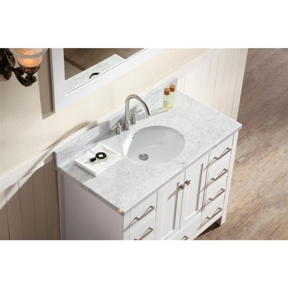 Dkb 43 Inch Beckford Series Rectangular Single Sink Bathroom Vanity Set In White With Carrara White Marble Countertop 2 Soft Closing Doors 9 Full Extension Dovetail Drawers