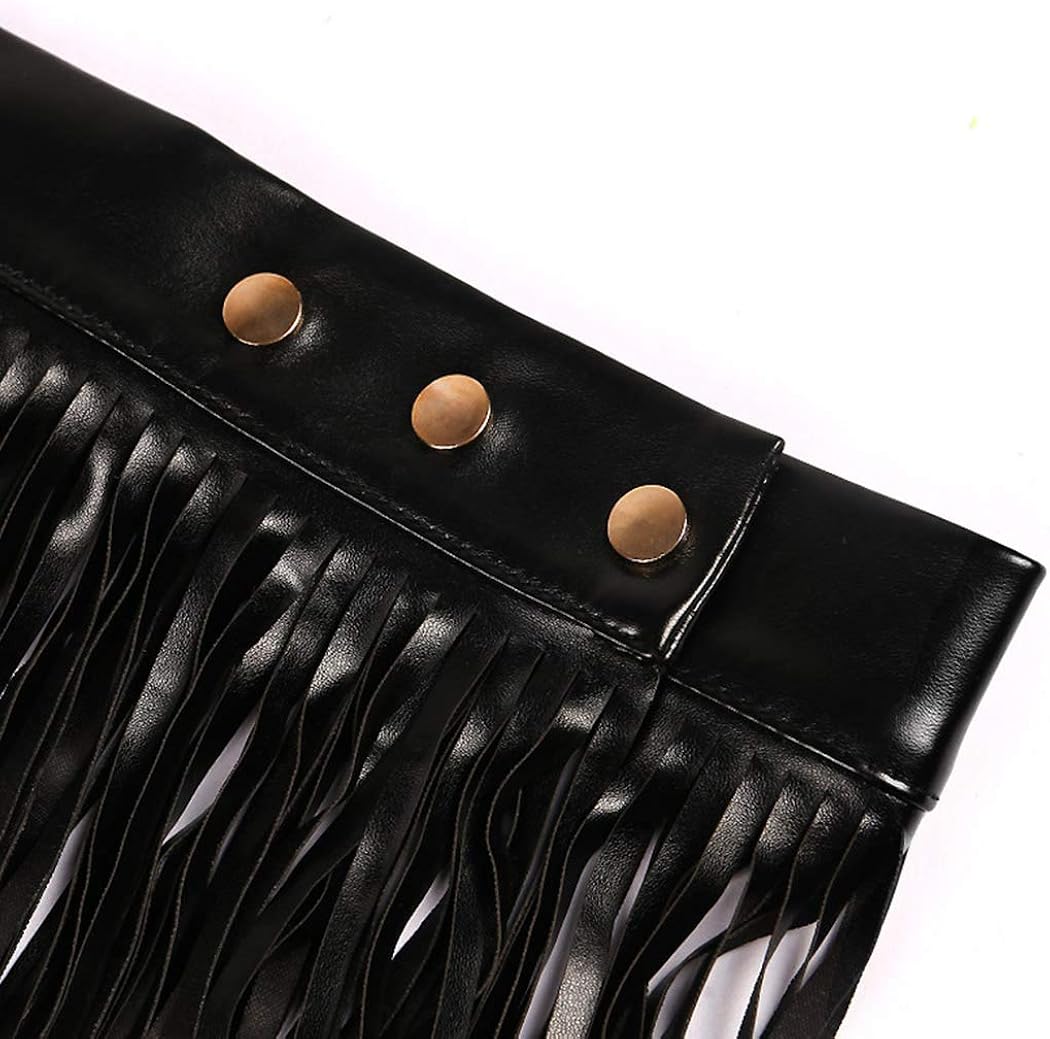 Victray Leather Black Skirts Tassel Waist Chain Belts Punk Waist Body Accessory Festival Costume for Women and Girls: Clothing