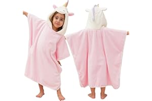 PINNKKU 3D Unicorn Hooded Towel, Ultrasoft & Absorbent Bath Towel for Babies, Infant, Toddler and Kids, Beach Poncho Towels, Gifts for Girl 28" x 55" (Pink)