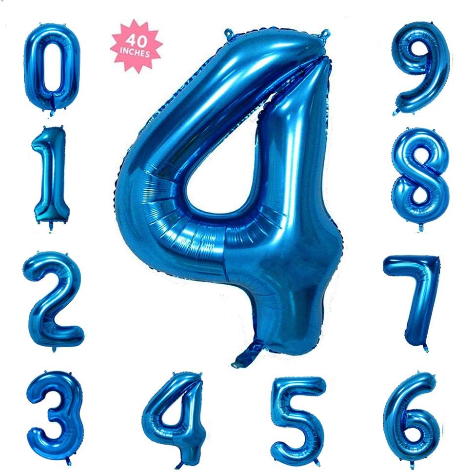 40 Inch Blue Jumbo Digital Number Balloons 4 Huge Giant Balloons Foil Mylar Balloons for Birthday Party,Wedding, Bridal Shower Engagement Photo Shoot, Anniversary