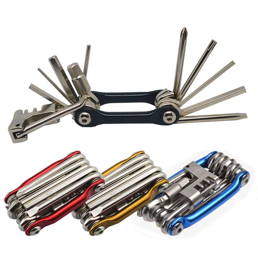 Senvenelec 11-in-1 Multi-Function Portable Folding Bike Repair Tool - Mini Compact Lightweight Stainless Steel Bicycle Repair Kit - Black