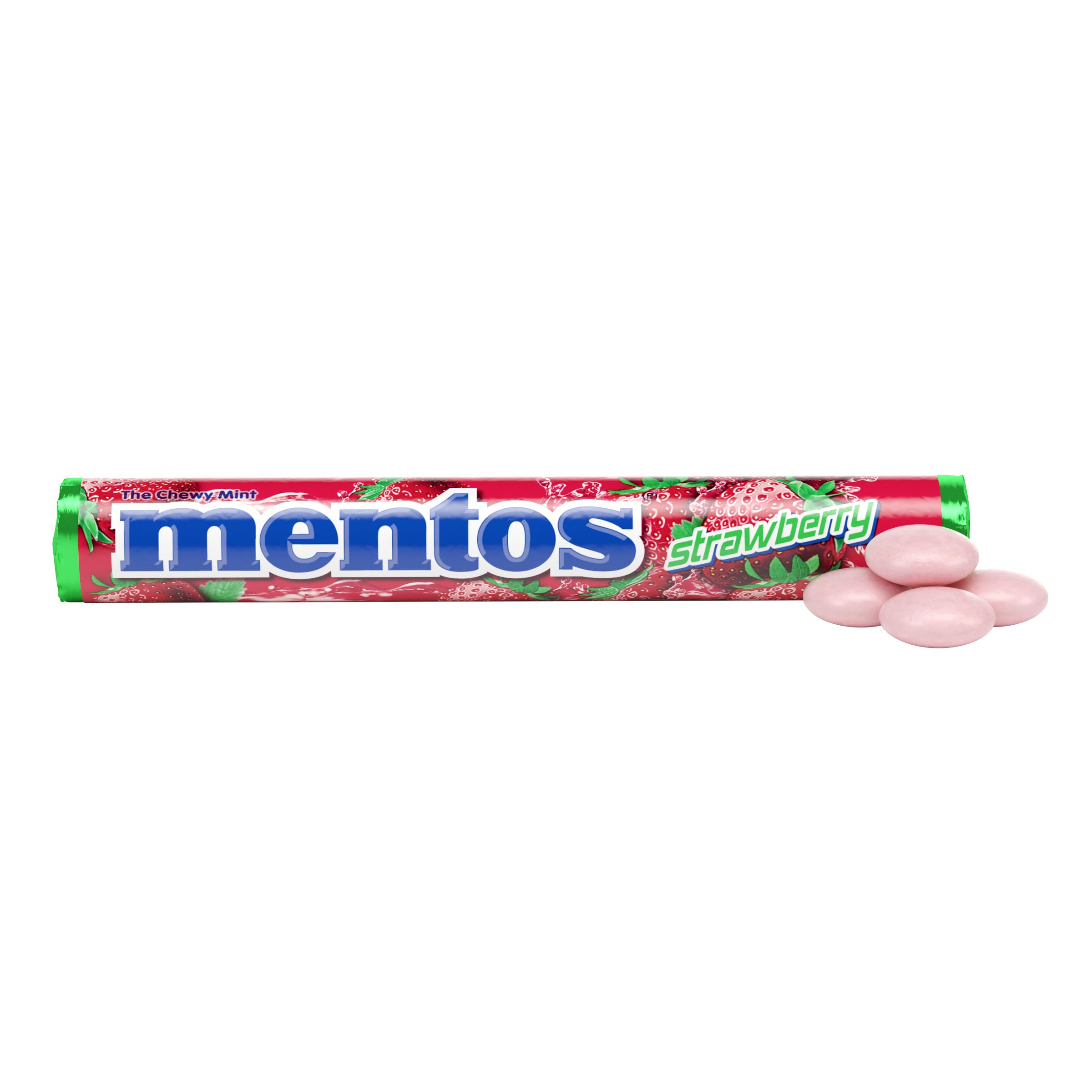 Mentos Chewy Mint Candy Roll, Strawberry, Non Melting, Party,15 Count (Pack of 1)